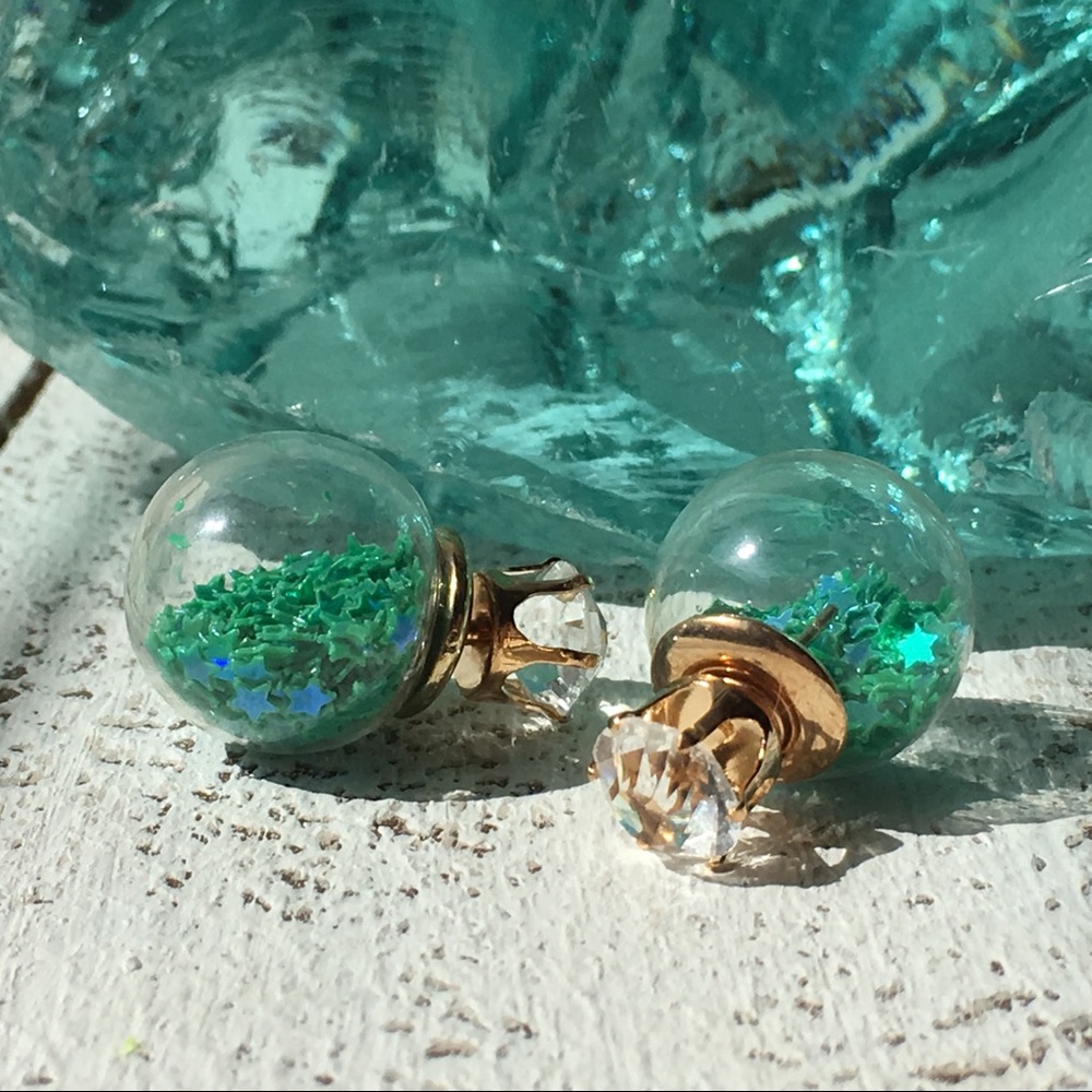 Dark Green Star Double Stud Earrings